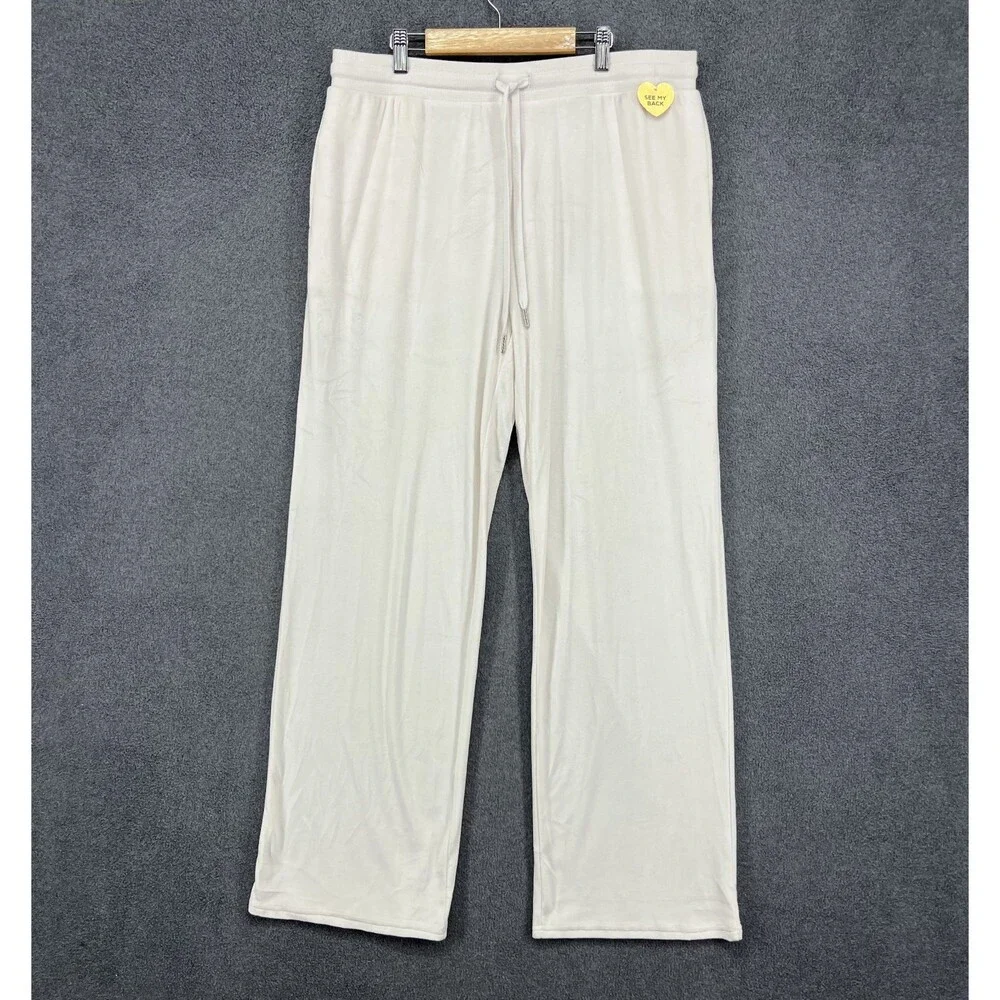 Juicy Couture Pants Women XL Beige Velour Sleepwear Rhinestone Lounge Y2K pocket